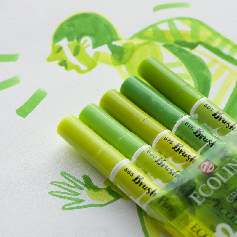 Ecoline Brush Pen Set of 5 Liquid Watercolor Pens â€“ Green Shades | Blendable Brush Markers for Hand Lettering, Drawing, & Crafts - Image 4